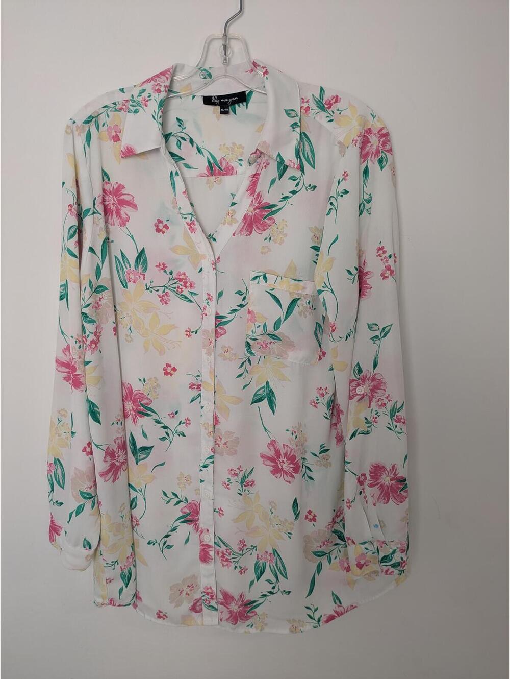Lily Morgan XL Floral Sheer Button Front Blouse Bohemian Cottagecore Lightweight